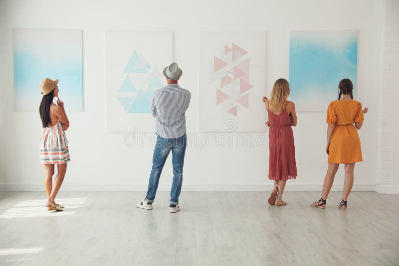 Group of People at Exhibition in Art Gallery Stock Photo Image of