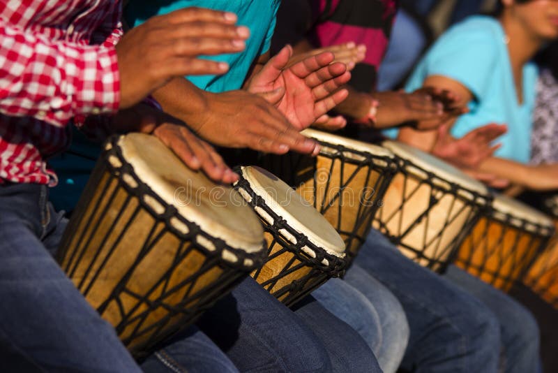 Group of People Playing Drums a Therapy Session Stock Photo Image