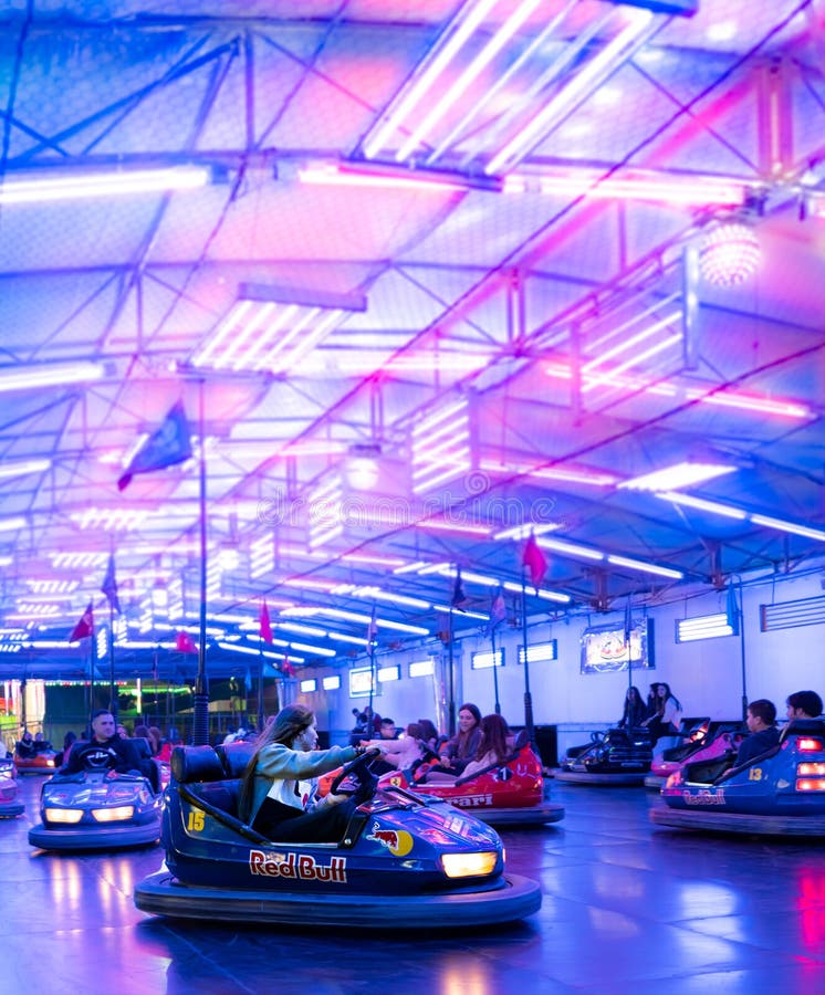 Group of People Riding in Bumper Cars Editorial Photo - Image of lights ...