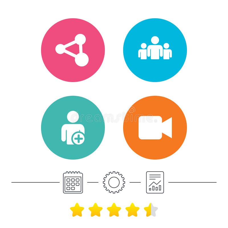 Group of people and share icons. Video camera. vector illustration