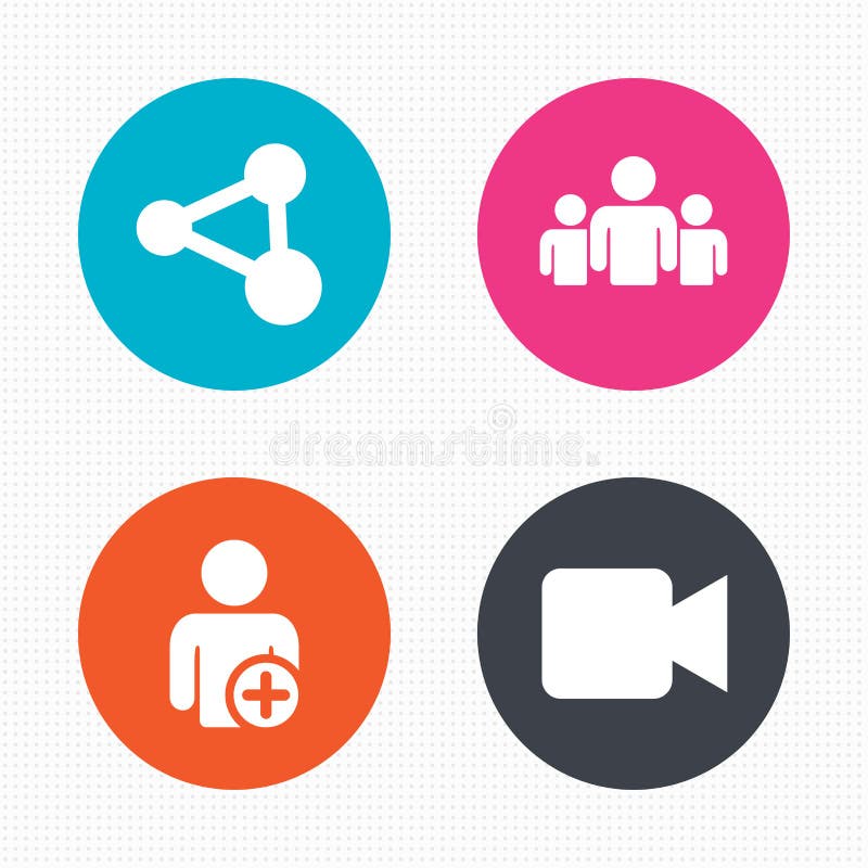 Group of people and share icons. Video camera stock illustration