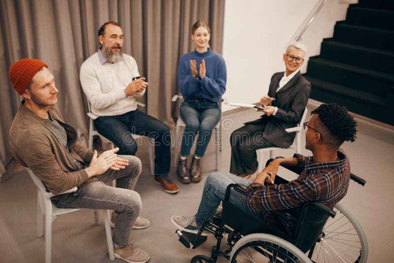 Disabled man visiting therapy lesson stock images Disabled man visiting therapy lesson stock images