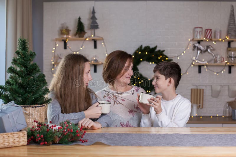 Family spend time together on new year eve stock photo