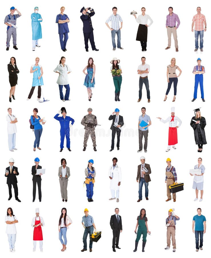 Multi Ethnic Group Of People From Various Professions Over White Background. Architect uniform stock images, royalty-free photos and pictures
