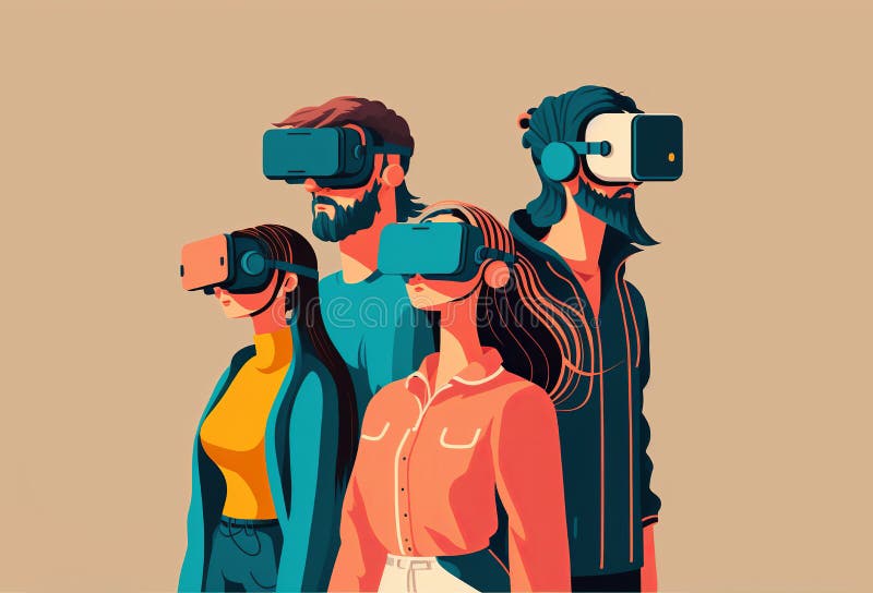 A Group of People Wearing Virtual Reality Headsets. Generative Ai Stock