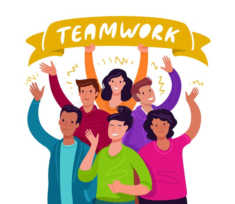 Group of People Working Together. Business Team Cartoon. Teamwork ...