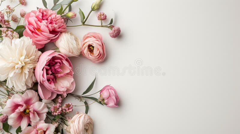Pink and White Flowers on White Background Stock Illustration