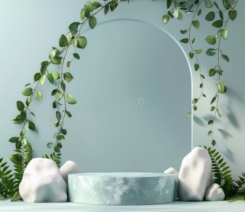 Group of Plants and Rocks on Table. Assorted plants and rocks arranged neatly on a table, creating a natural and serene display. AI Generative AI generated