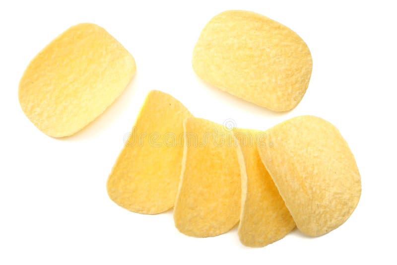 Group of Potato Chips Isolated on White Background Stock Photo Image