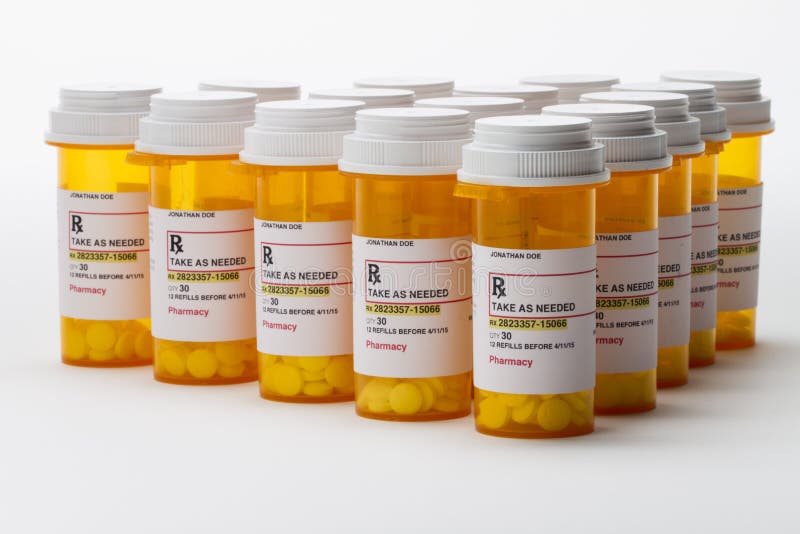 Group Of Prescription Medication Bottles, Horizontal Stock Image