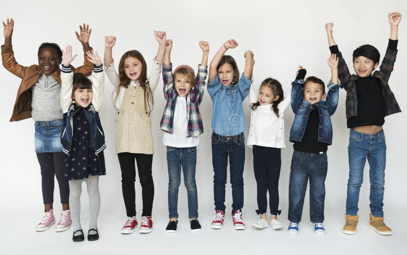 A group of primary schoolers cheering