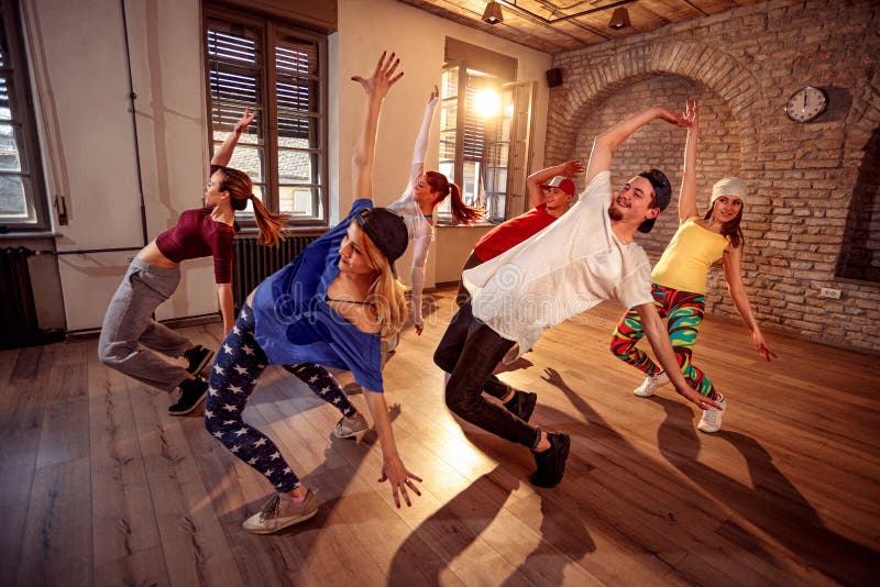 Group of professional dancer exercising dance training in studio