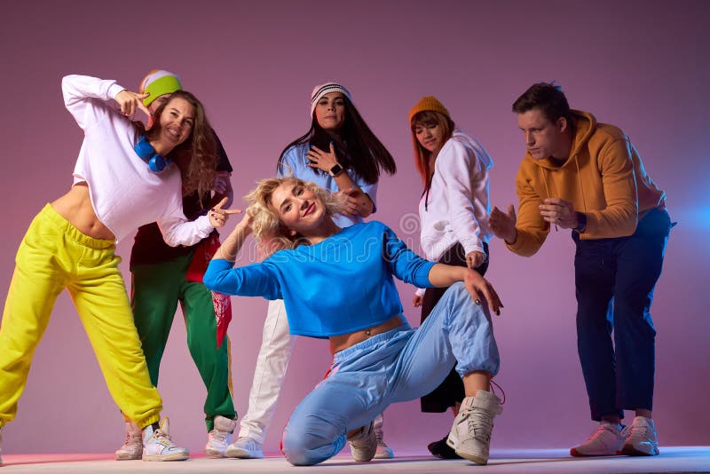 Group of Professional Team Dancing Hip Hop Stock Photo - Image of ...