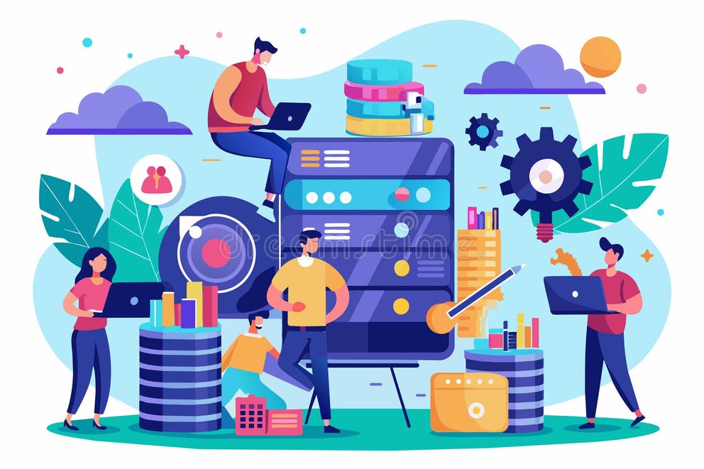 Group of Professionals Working Together To Upload and Manage Data ...