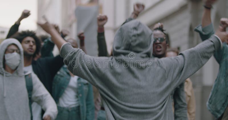 Group protesting and giving slogans