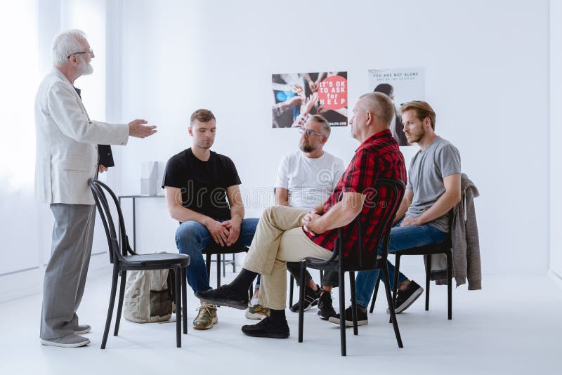 Group psychotherapy for men stock photo