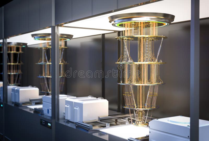 Group of quantum computer machines in shield royalty free illustration