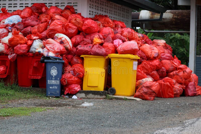 Black and Red Garbage Bags Infected Garbage Bag Stock Photo