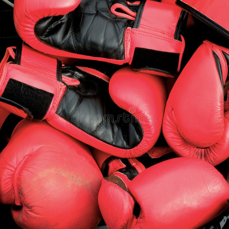 Group of red boxing gloves stock image. Image of competition 33691159