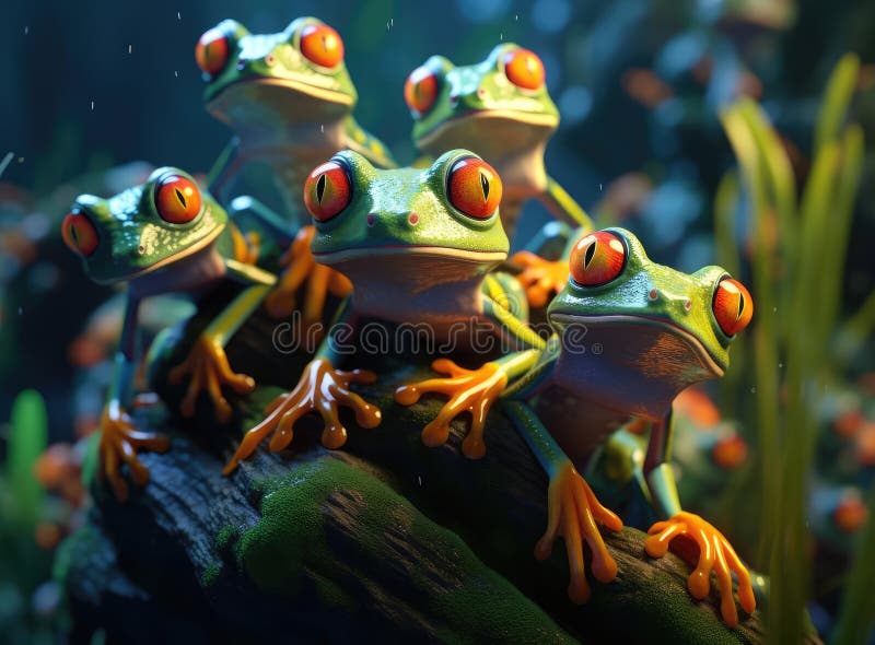 A group of red-eyed frogs royalty free illustration