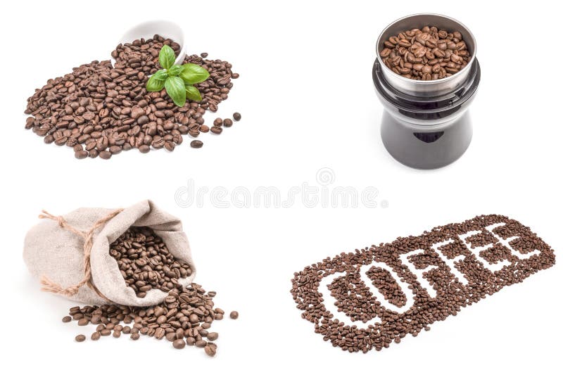 Group of Roast Coffee Closeup Isolated on White Background Stock Image