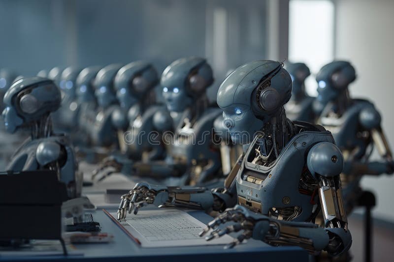 Group of Robots Learn in the Classroom Created by Generative AI Stock