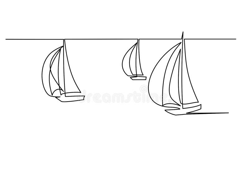 continuous line drawing from the boat traveling at high speed in the  waters. concept of traveling by yacht. yacht go isolated with white  backgrounds Stock Vector