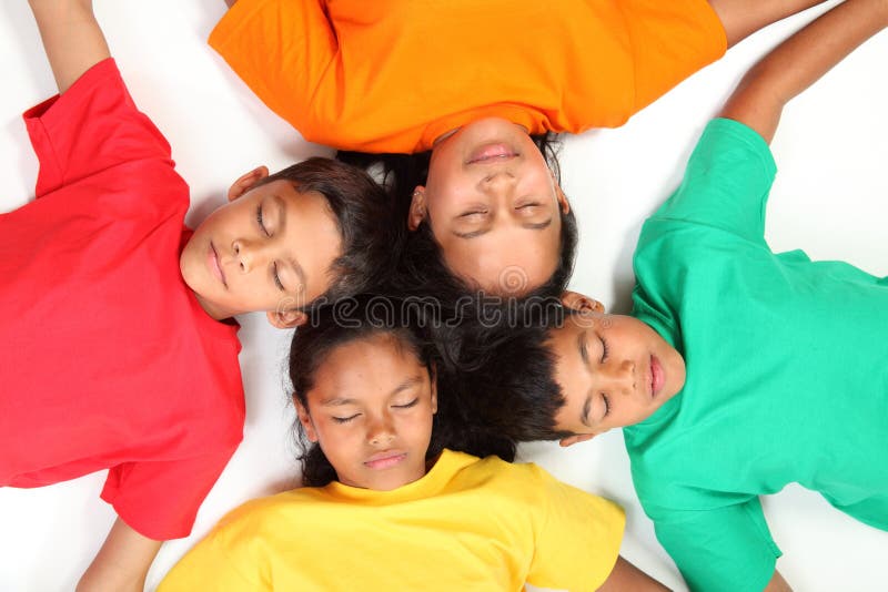 Group of school friends resting eyes closed