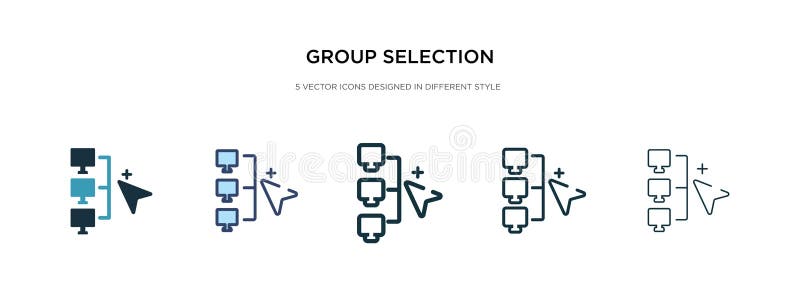 Group selection icon in different style vector illustration. two colored and black group selection vector icons designed in filled royalty free illustration
