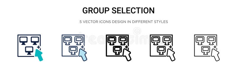 Group selection icon in filled, thin line, outline and stroke style. Vector illustration of two colored and black group selection royalty free illustration