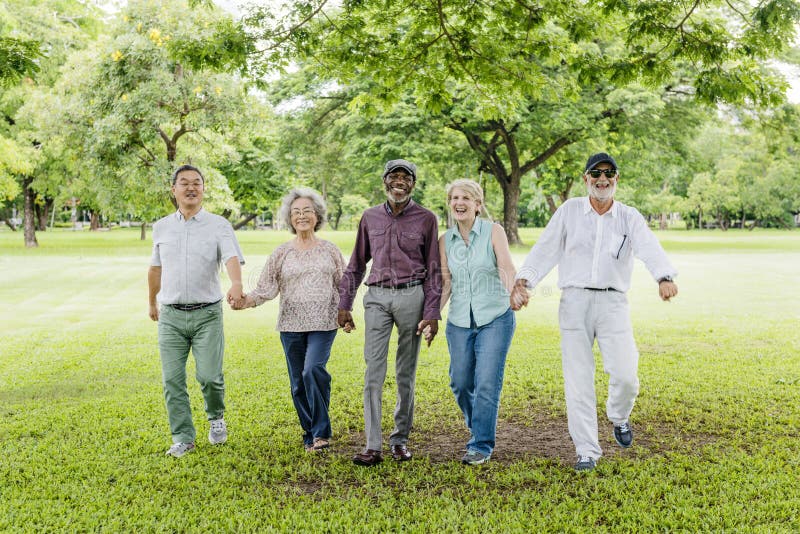 Group of Senior Retirement Friends Happiness Concept stock photos