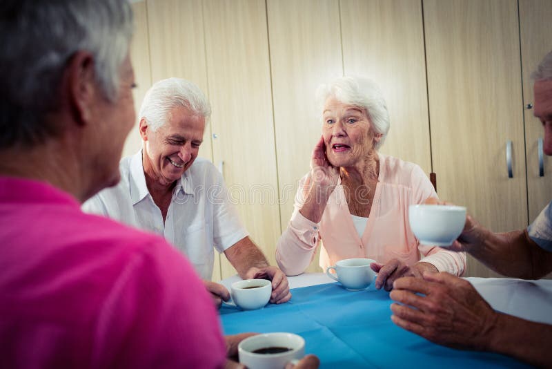 Group of Seniors Drinking Coffee Stock Image Image of conversation