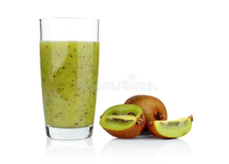 Group of sliced kiwi with juice studio shot white background