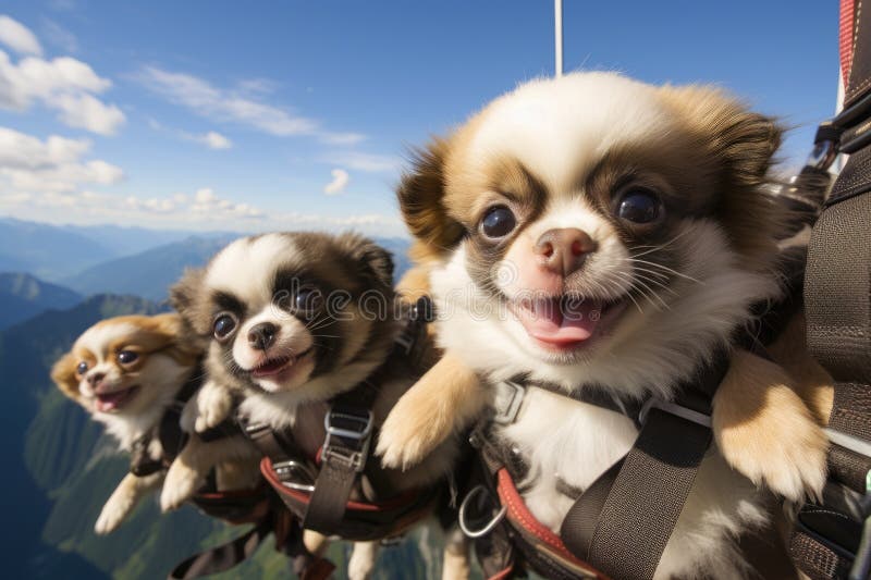 A Group of Small Dogs Bravely Cling To the Side of a Towering