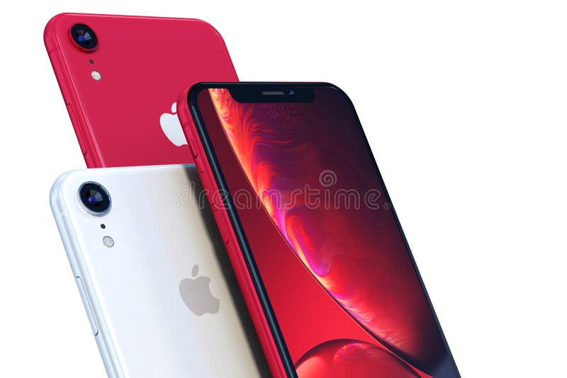 Product shot of iPhone XR Red on white background close-up