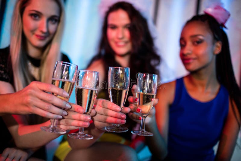 Group of Smiling Friend Toasting Glass of Champagne Stock Photo - Image ...