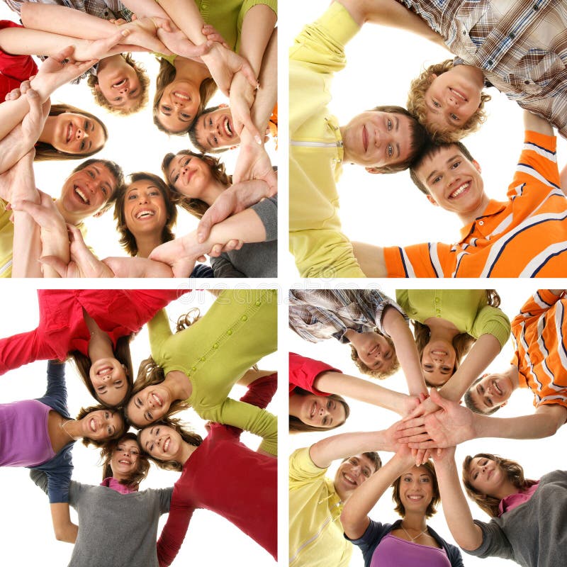 Group of smiling happy teenagers on white stock photos Group of smiling happy teenagers on white stock photos