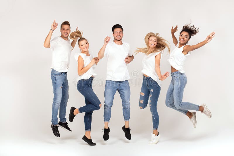 Group Of Smiling People Jumping,having Fun Together. Stock Photo - Image of  copy, ethnic: 123781730