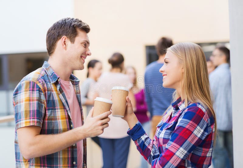 Group of Smiling Students with Paper Coffee Cups Stock Image Image of