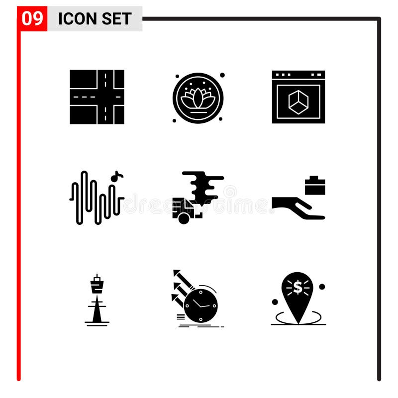 Pack of 9 creative Solid Glyphs of folder, gas, site, emission, automobile Editable Vector Design Elements. Application sine vectors