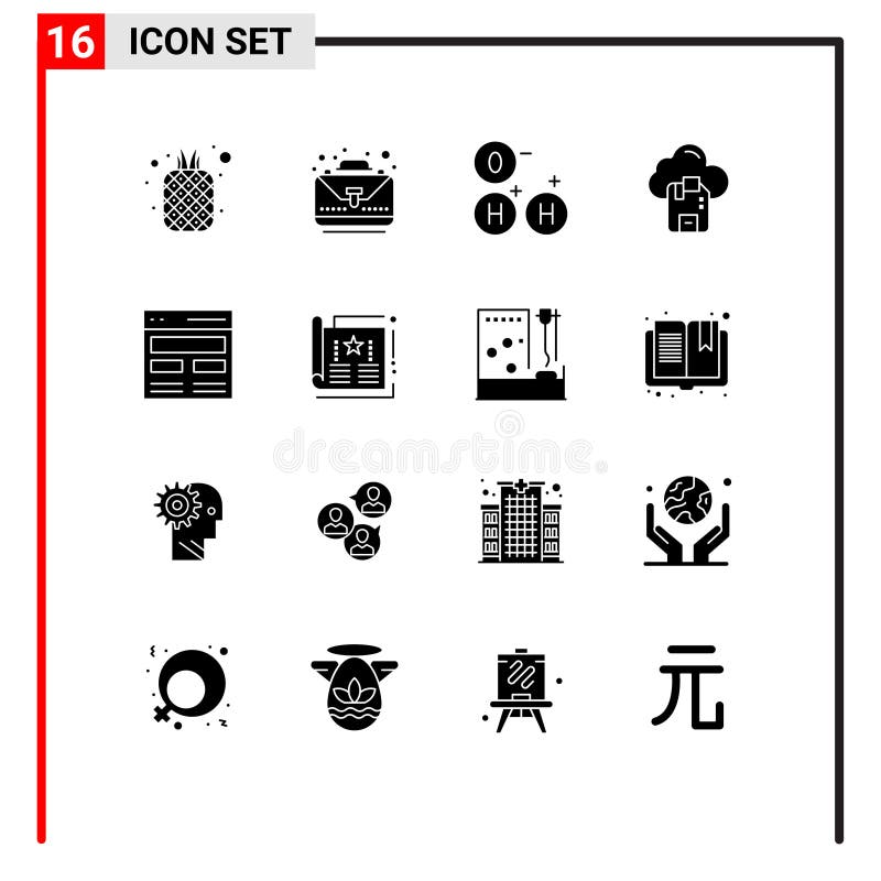 Group of 16 Solid Glyphs Signs and Symbols for header, server, bag, sd, cloud vector illustration