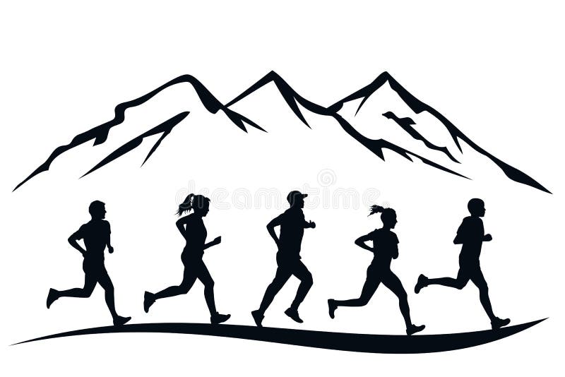 Group sportsmans run in mountain, active healthy lifestyle sign - vector vector illustration Group sportsmans run in mountain, active healthy lifestyle sign - vector vector illustration