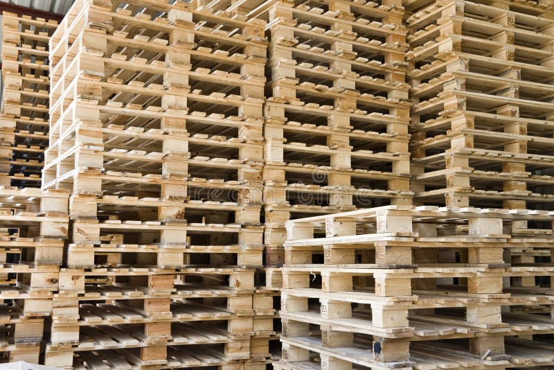 Group of stacked wooden transport pallets