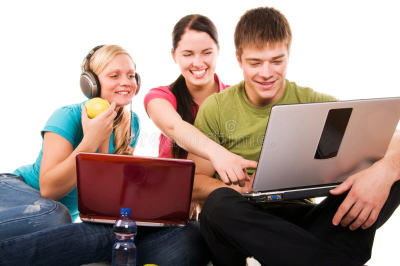 Group of students doing home work