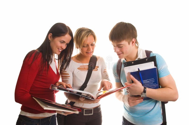 Group of students having fun, doing home work (iso