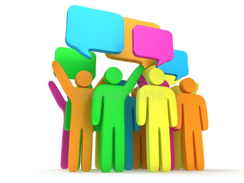 Group Of Stylized Colored People With Chat Bubbles Stock Illustration ...