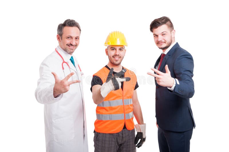 Group of successful men showing number three royalty free stock photos Group of successful men showing number three royalty free stock photos
