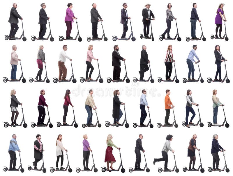 Group of successful people on scooter isolated stock photography