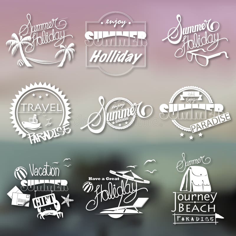 Group of Summer Words on Blurred Background vector illustration