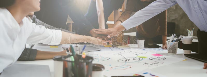 Group of team creative business people join hands partnership teamwork concept. royalty free stock images